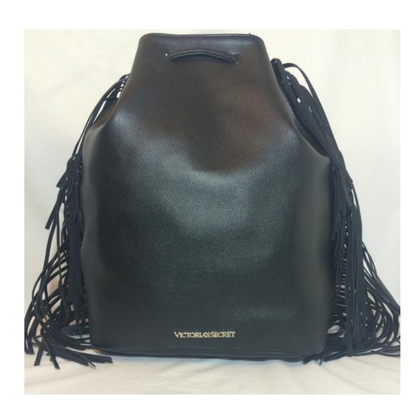 Victoria's Secret Handbags - 💕Victoria's Secret Fringe Black Faux Leather Backpack💕